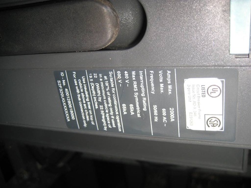 2000 Amp, SIEMENS, WLS2F320, 480 V., MO/SM, LSIG, 65KA, UL Listed