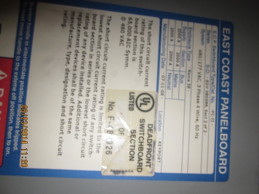 2000 Amp, SIEMENS, WLS2F320, 480 V., MO/SM, LSIG, 65KA, UL Listed