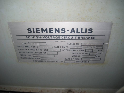 3000 Amp, SIEMENS, FA-350B, 4160 V., 1979, 41 KA EO/DO, 125 VDC CL/TR/MOT