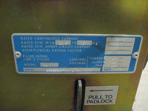 1200 Amp, ABB, 15VHK-X 750, 15 KV, 1995, 125 VDC, REPLACEMENT FOR HK AND HKV