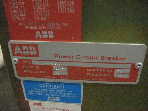 1200 Amp, ABB, 15VHK-X 750, 15 KV, 1995, 125 VDC, REPLACEMENT FOR HK AND HKV