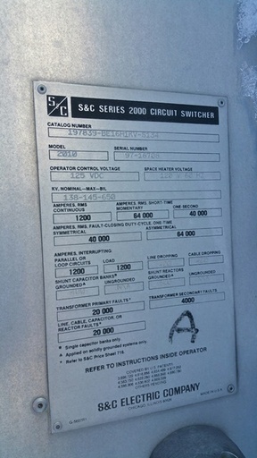 1200 Amp, S & C, No. 2010, 145000 V., 64 KA, CIRCUIT SWITCHER