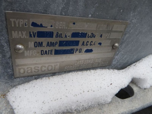 2000 Amp, PASCOR, No. CBSA, 115 KV., HORIZONTAL MT, CENTER BREAK, UNUSED