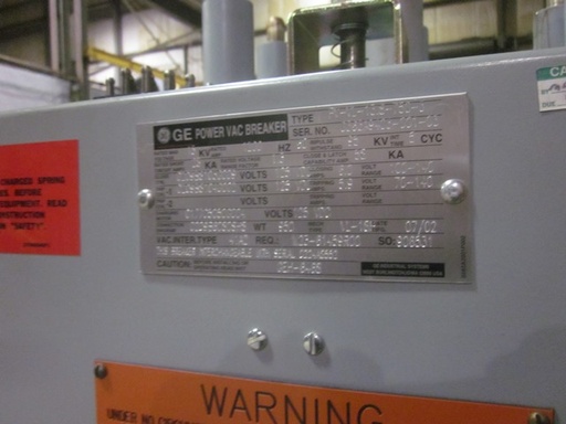 1200 Amp, GE, PV-VL-13.8-750-3, 15 KV, 2002, 125 VDC CLOSE & TRIP, HIGH BOY:1