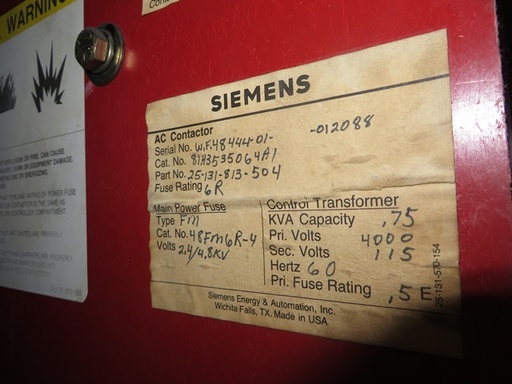 360 AMP SIEMENS, 5000 VOLT, FUSED, 81H3535064A1, INDOOR:1