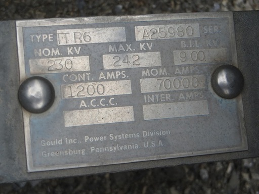 1200 Amp, GOULD, No. TTR-6, 230000 V., M/O, HORIZONTAL MT/VERTICAL BRK, UNUSED:1