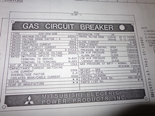 2000 Amp, MITSUBISHI, 200-SFM-40B, 242 KV, LIVE TANK, 125 VDC CLOSE & TRIP:1
