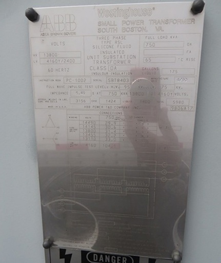 750 KVA, Pri 13800 D, Sec 4160Y/2400, 1990, ABB, SILICONE, ALUMINUM:1
