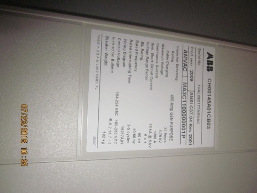 1200 Amp, ABB, AMVAC, 4160 V., 2009, ELECTRICALLY OPERATED, UNUSED:1