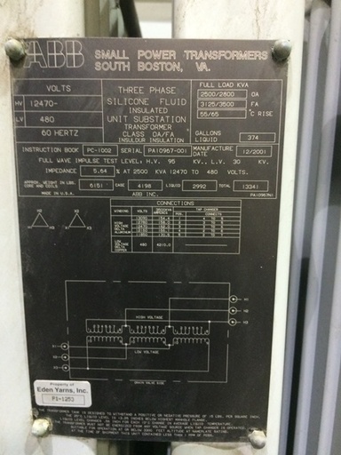 2500/3500 KVA, Pri 12470 D, Sec 480 D, ABB SUB., SILICONE, HV-AL, LV-CU