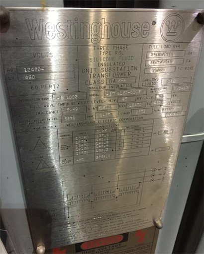 2500/3500 KVA, Pri 12470 D, Sec 480 D, WESTINGHOUSE, SUBSTATION, SILICONE:1
