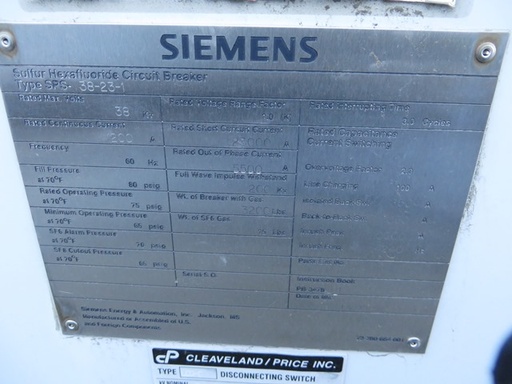 1200 Amp, SIEMENS, SPS-38-23-1, 38 KV, 1992, 125 VDC CLOSE/TRIP, SPS-SE MECH.:1