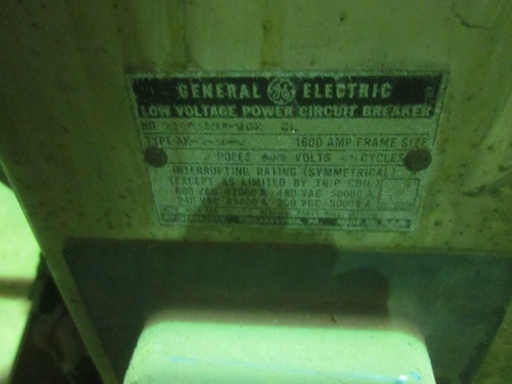 1600 Amp, GENERAL ELECTRIC, AK2-50-3, 600 V., MANUALLY OPERATED, DRAW-OUT:1