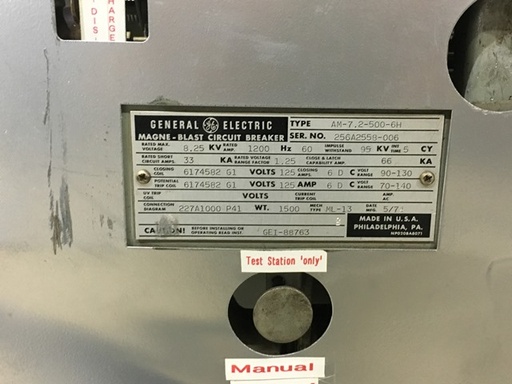 1200 Amp, GENERAL ELECTRIC, AM7.2-500-6H, 7.2 KV, 125 VDC CLOSE & TRIP