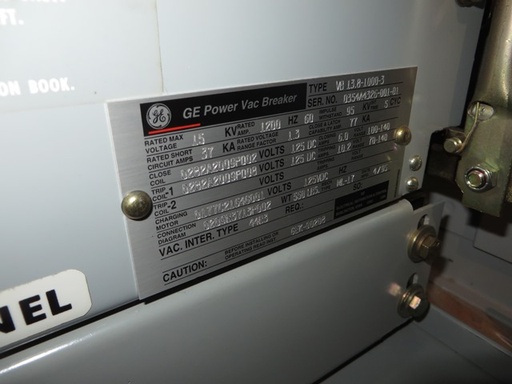 1200 Amp, GENERAL ELECTRIC, VB1-13.8-1000-3, 15 KV, ML-17 MECH, UNUSED;