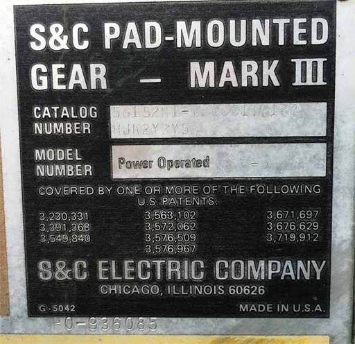 600 Amp, S&C, No. PMH-9, 15000 V., MINI-RUPTER, MARK III, OUTDOOR SWITCH: