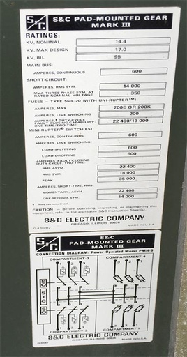 600 Amp, S&C, No. PMH-9, 15000 V., MINI-RUPTER, MARK III, OUTDOOR SWITCH: