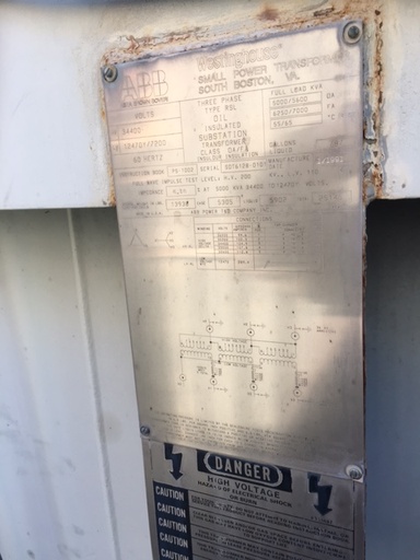 5000/7000 KVA, Pri 34400 D, Sec 12470Y/7200, ABB
