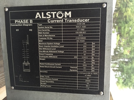 145000 V, ALSTOM COSI CM, CURRENT TRANSDUCER, 2000/3000 AMP
