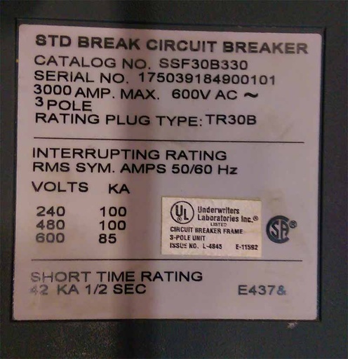 3000 Amp, GENERAL ELECTRIC, POWERBREAK II, 600 V.,
