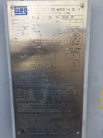 5000/6250 KVA, Pri 115000 D, Sec 12000Y/6930, WEG, COPPER