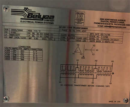 2000/2666 KVA, Pri 4160 D, Sec 480Y/277, 1996, GENERAL ELECTRIC, OUTDOOR, COPPER