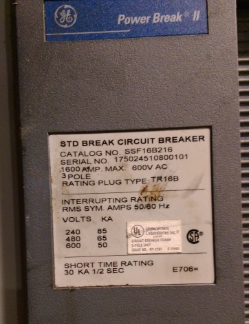 1600 Amp, GENERAL ELECTRIC, POWER BREAK II, 600 V.,