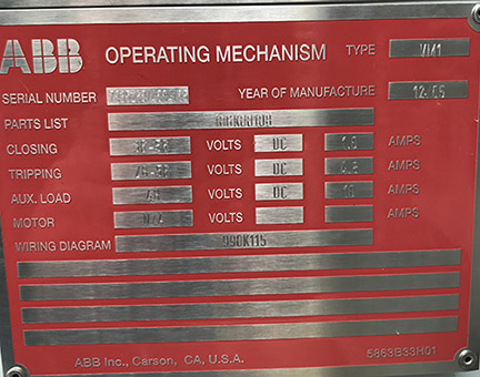 1200 Amp, ABB, ADVAC, 13800 V., O/D VACUUM, VM1-2412-25 MECH, UNUSED