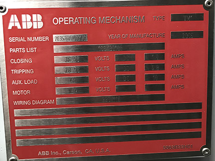 1200 Amp, ABB, ADVAC, 13800 V., O/D VACUUM, VM1-2412-25 MECH, UNUSED