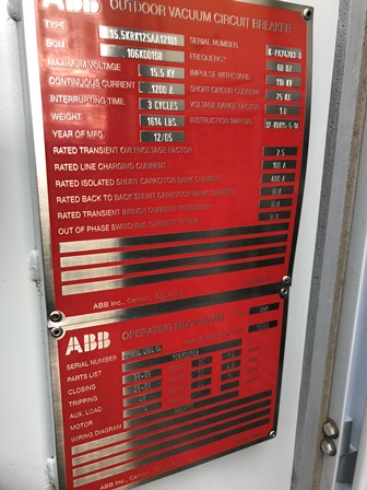 1200 Amp, ABB, ADVAC, 13800 V., O/D VACUUM, VM1-2412-25 MECH, UNUSED