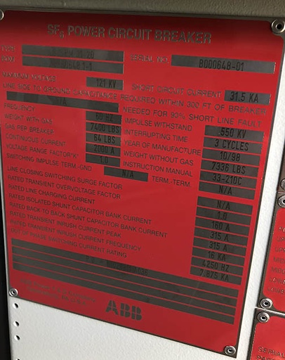 2000 Amp, ABB, 121PM31-20, 121 KV, 1997, FSA-2 MECHANISM, 125 VDC