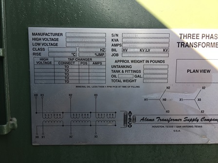 1500 KVA, Pri 34500Y/19920, Sec 480Y/277, ATSCO, LIVE FRONT/RADIAL FEED:1