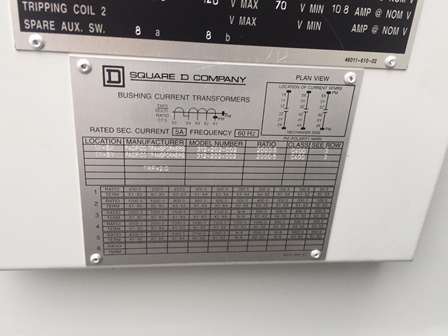 2000 Amp, SQUARE D, FVR1201125A, 15.5 KV, 3 PHASE, 125 VDC CONTROLS:1