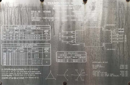 30000 KVA, Pri 69000 D x 138000 D, Sec 13200Y/7620 x 26400Y/15240, MOBILE