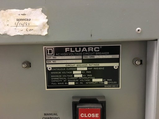 1200 Amp, SQUARE D, FLUARC, 15 KV, 750 MVA, DRAW-OUT, 5 CYCLE: