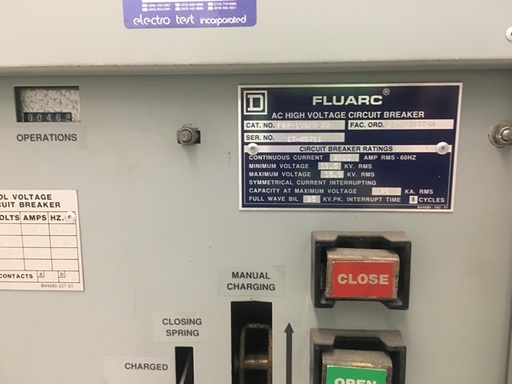 2000 Amp, SQUARE D, FLUARC, 15 KV, 750 MVA, DRAW-OUT, 5 CYCLE: