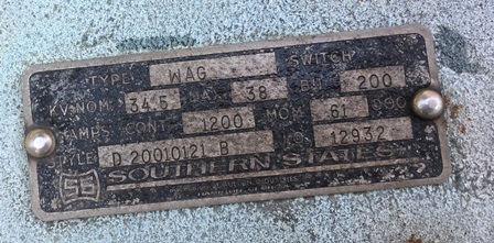 1200 AMP, SOUTHERN STATES, WAG, 38 KV, HORIZONTAL MOUNT, VERTICAL BREAK, GOAB;