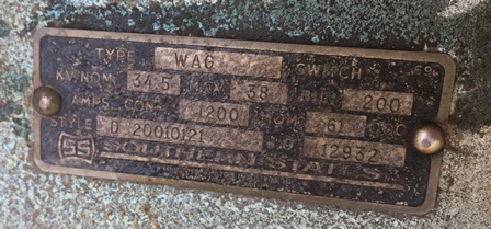 1200 AMP, SOUTHERN STATES, WAG, 38 KV, HORIZONTAL MOUNT, VERTICAL BREAK, GOAB