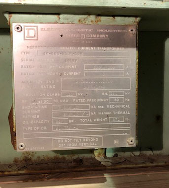 115 KV, SQUARE D CURRENT TRANSFORMER, TYPE IK 550-201P-004