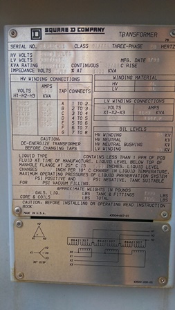1000/1120 KVA, 12470D, Sec 480Y/277, 1991,SQUARE D, SILICONE SUBSTATION