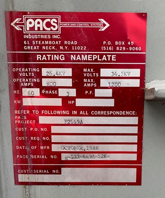 1200 Amp, SQUARE D, No. FLUARC SF6, 34500 V., CAT. #FCO3121532