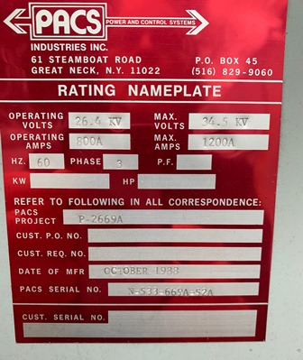 1200 Amp, SQUARE D, No. FLUARC SF6, 34500 V., CAT. #FCS3121532