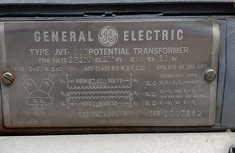 27600 V PRIMARY, 115 V SECONDARY, GE TYPE JVT-200 POTENTIAL TRANSFORMER