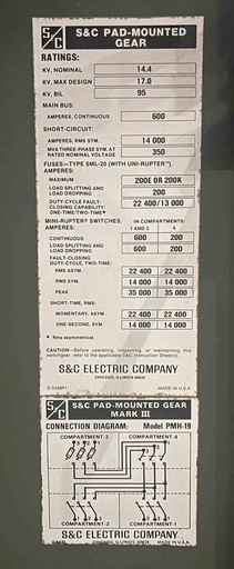 600 Amp, S & C, No. PMH-19, 14400 V., UNI-RUPTER, FUSED