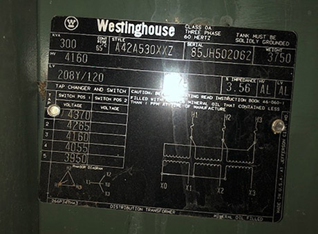 300 KVA, Pri 4160 D, Sec 208Y/120, WESTINGHOUSE, DEAD FRONT/RADIAL FEED:1