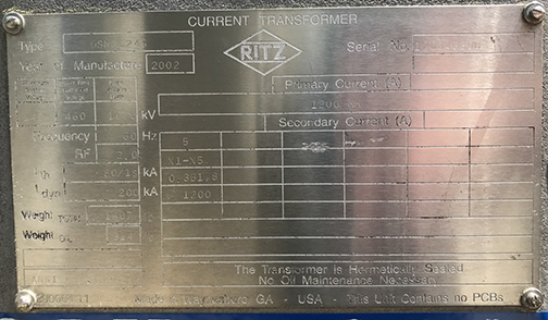 245000 V, RITZ CURRENT TRANSFORMER OSKF245, 1200:5 MRCT