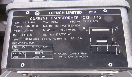 TRENCH TYPE IOSK CT'S, 145000 V, 1000:5, VOLTESSO N36 OIL