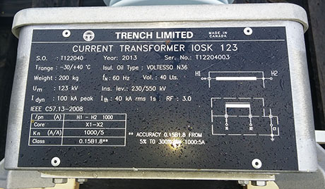 TRENCH TYPE IOSK CT'S, 123000 V, 1000:5, VOLTESSO N36 OIL