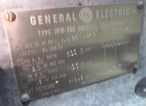 GENERAL ELECTRIC CT, 34500 V, 300:5/600:5, TYPE JKW-200, 757X30G7:1