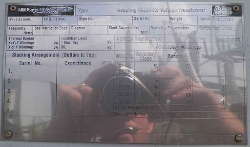 ABB COUPLING CAPACITOR VOLTAGE TRANSFORMERS TYPE PCA-3, 138/84 KV, 1200:1/693:1